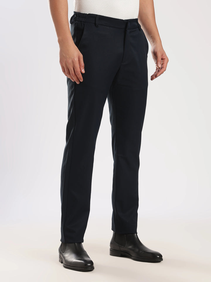Navy Cotton Regular Fit Travel Pant