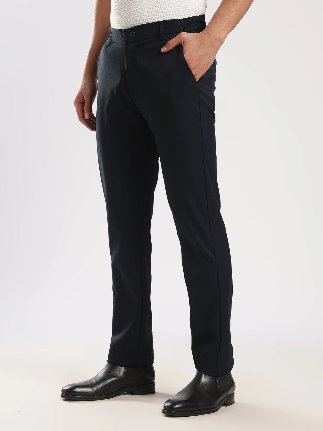 Navy Cotton Regular Fit Travel Pant
