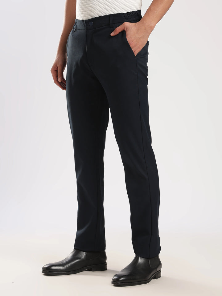 Navy Cotton Regular Fit Travel Pant