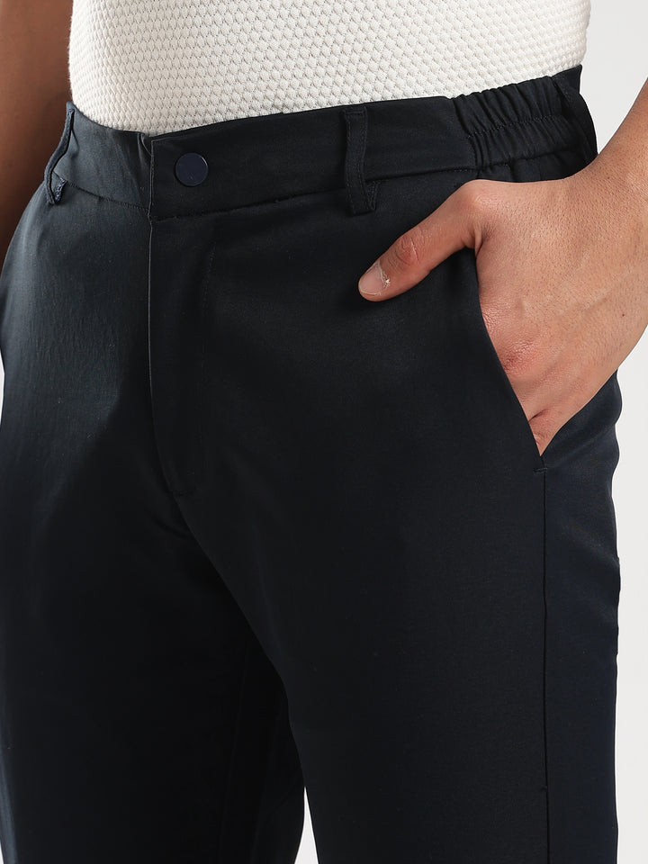 Navy Cotton Regular Fit Travel Pant