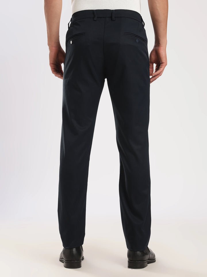 Navy Cotton Regular Fit Travel Pant