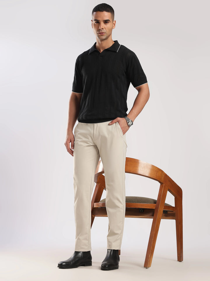 Cream Cotton Travel Pant