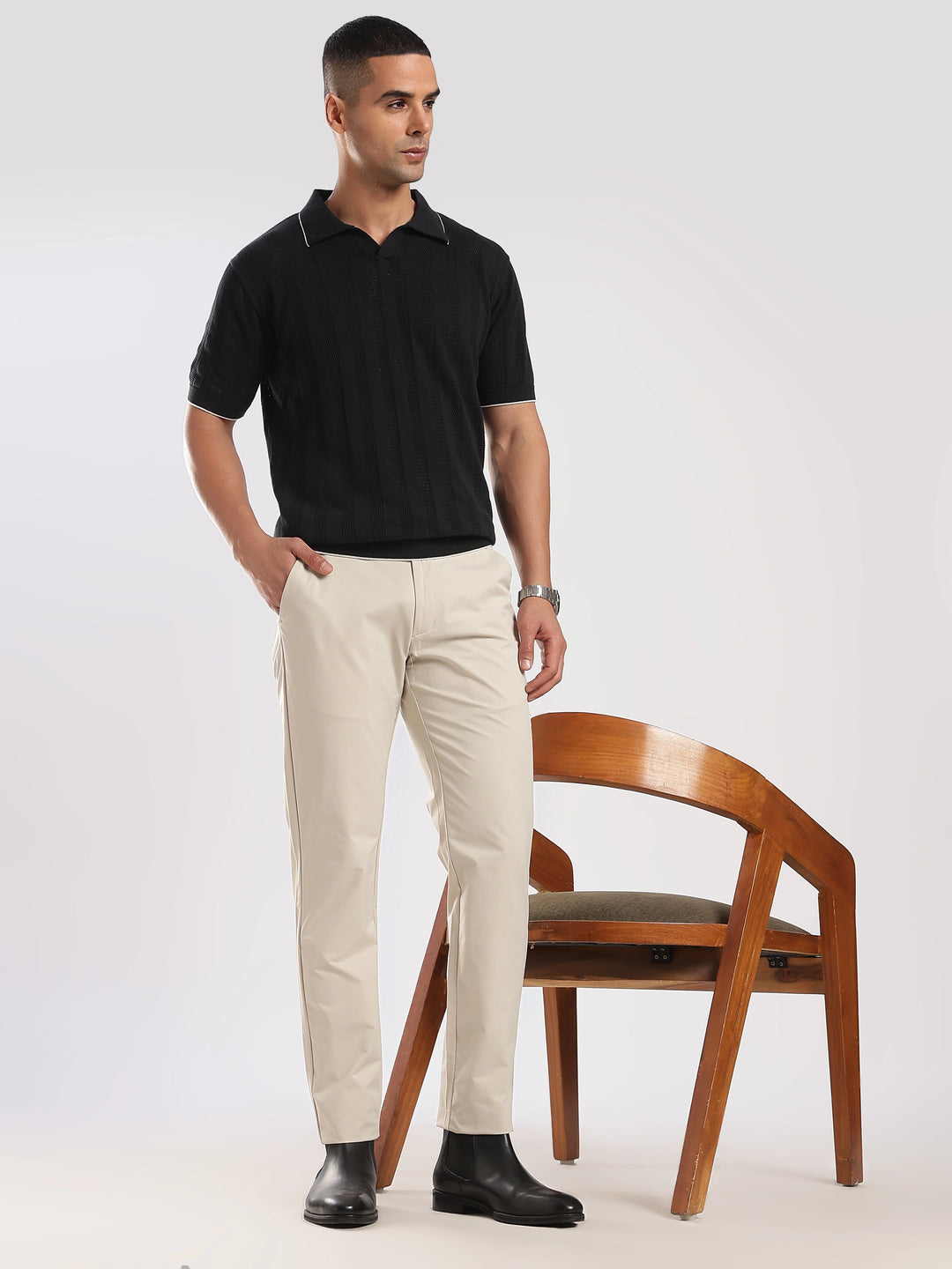 Cream Cotton Travel Pant
