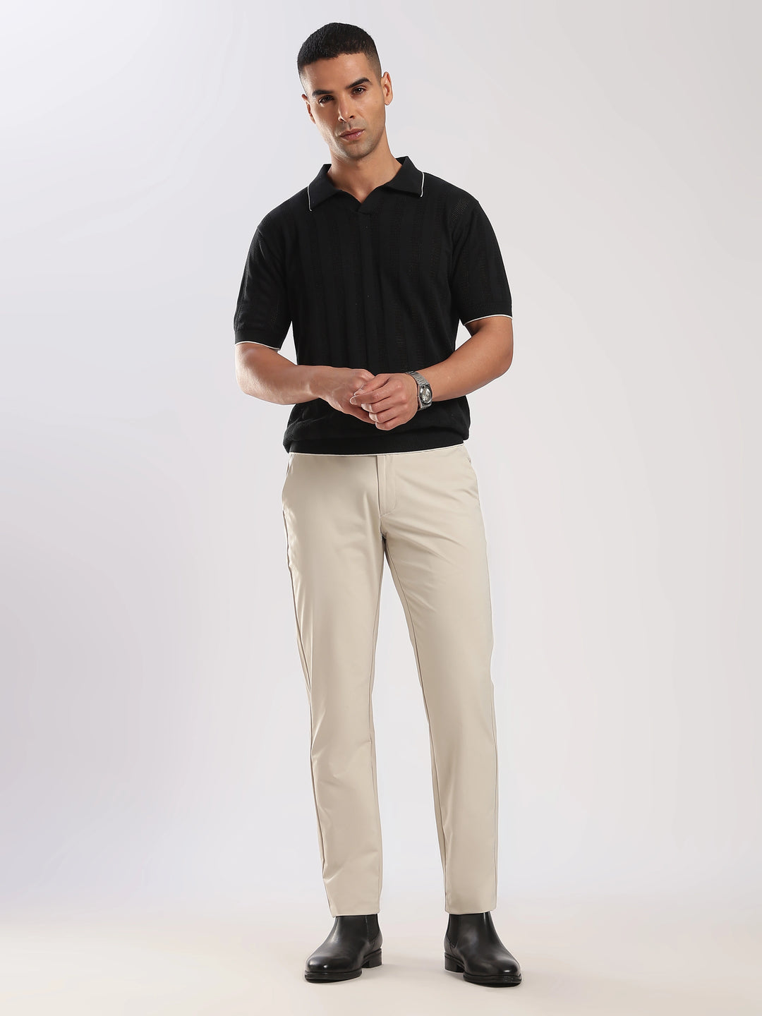 Cream Cotton Travel Pant