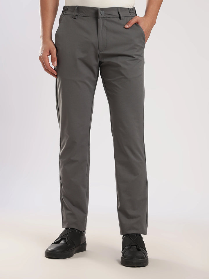 Dark Grey Cotton Regular Fit Travel Pant