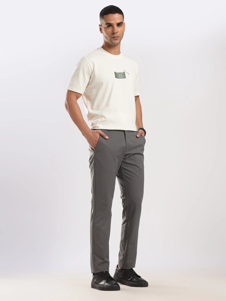 Dark Grey Cotton Regular Fit Travel Pant