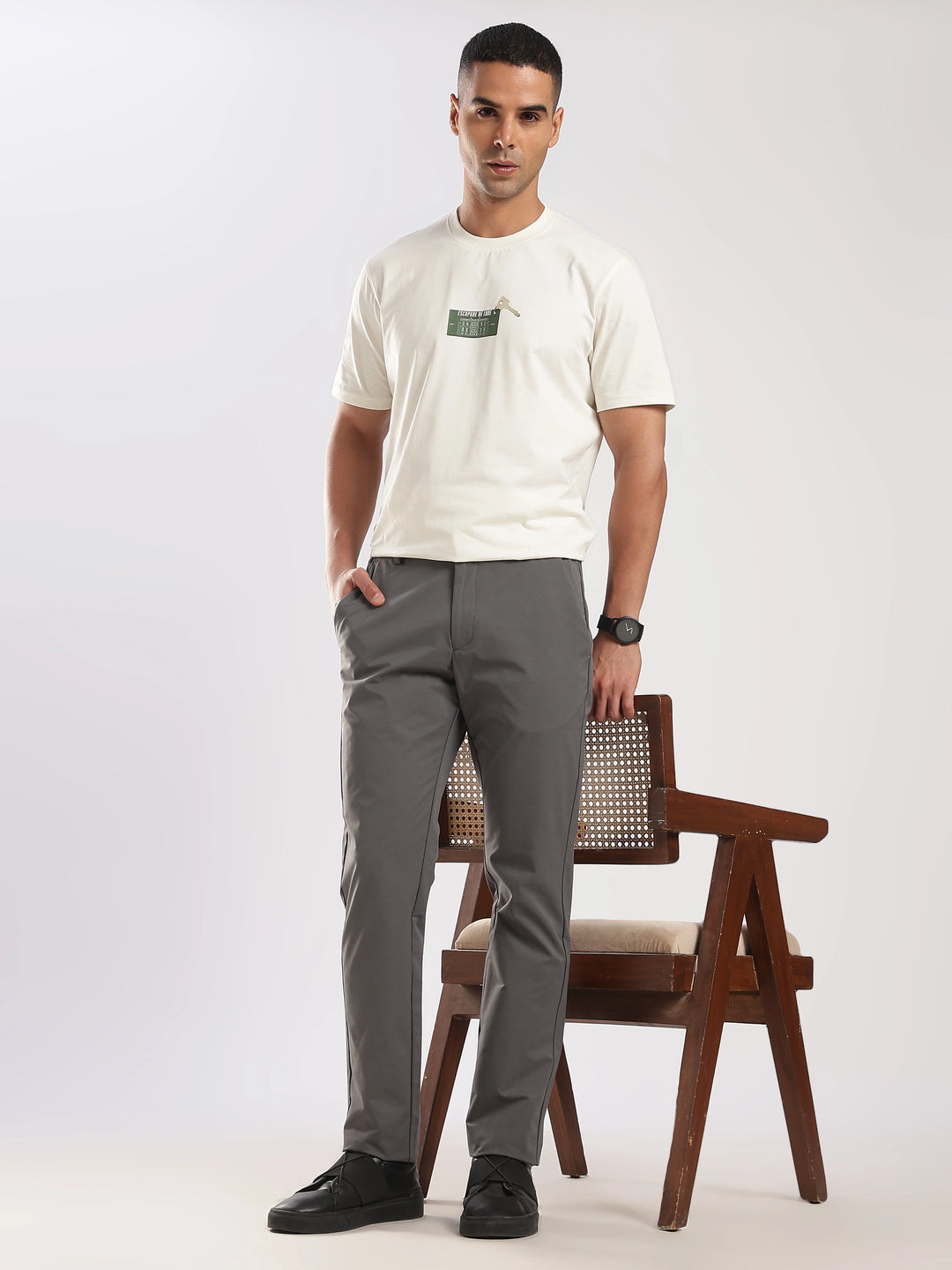 Dark Grey Cotton Regular Fit Travel Pant