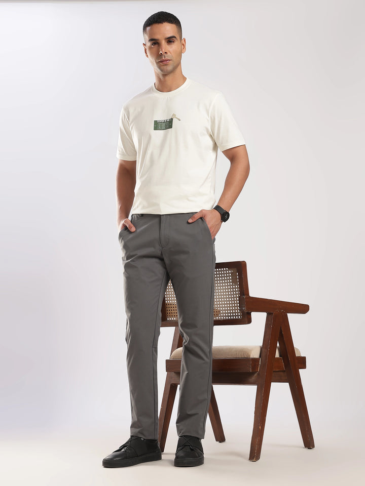 Dark Grey Cotton Regular Fit Travel Pant