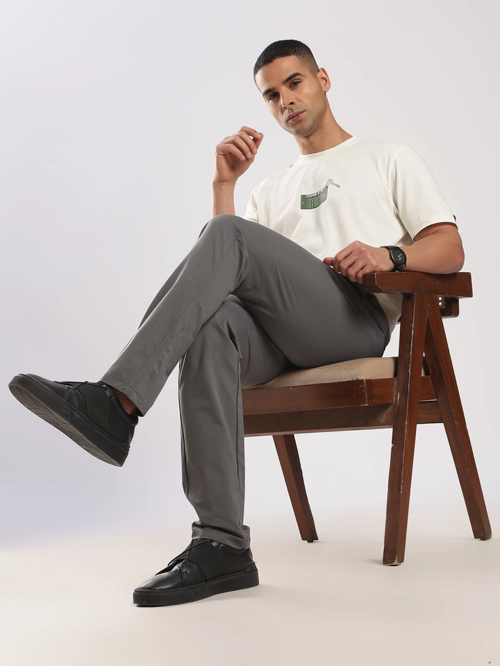 Dark Grey Cotton Regular Fit Travel Pant