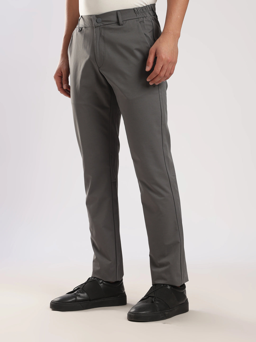 Dark Grey Cotton Regular Fit Travel Pant