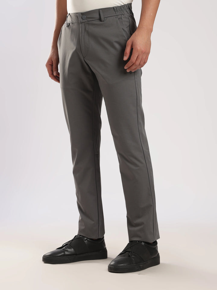 Dark Grey Cotton Regular Fit Travel Pant