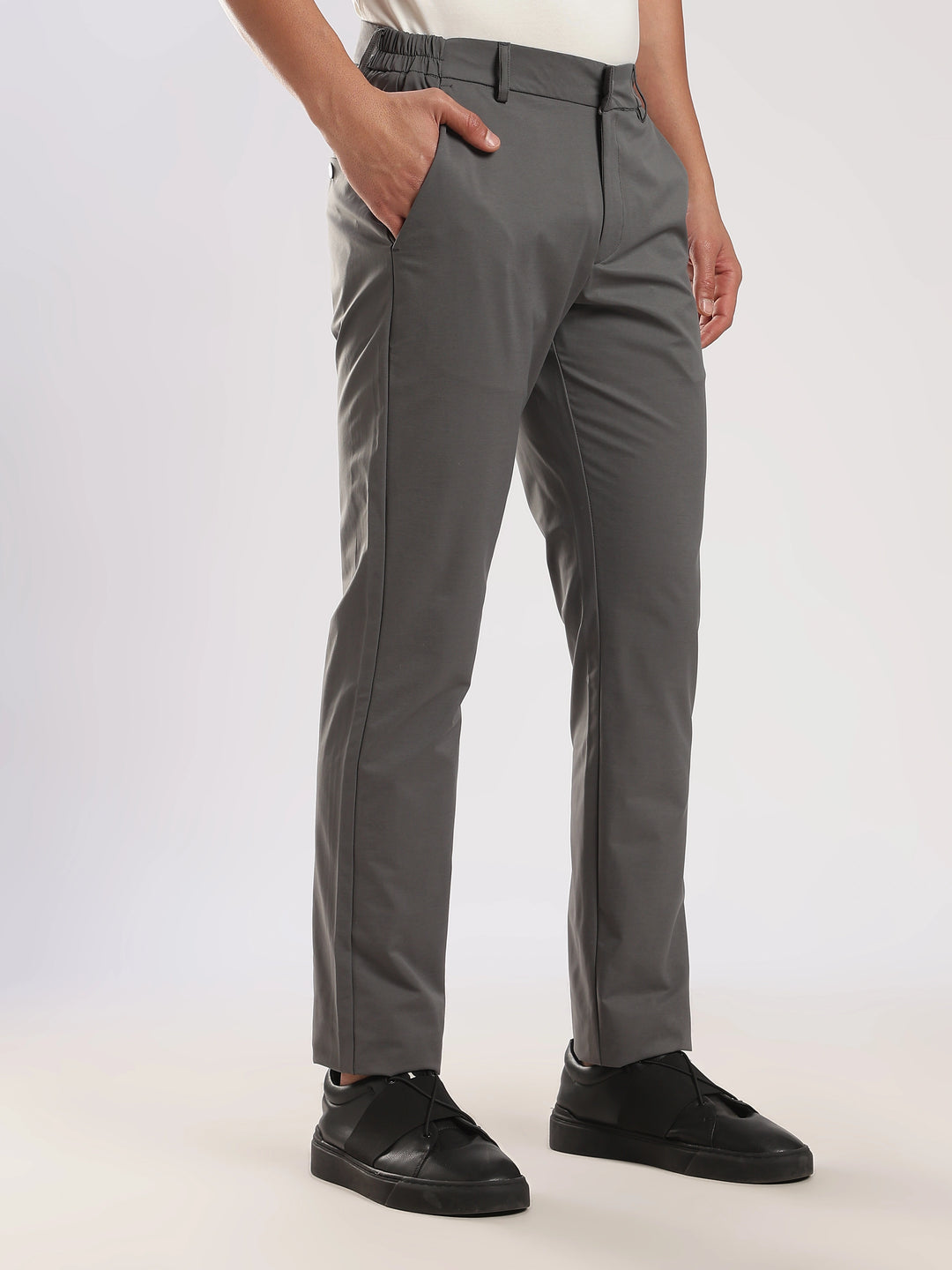 Dark Grey Cotton Regular Fit Travel Pant
