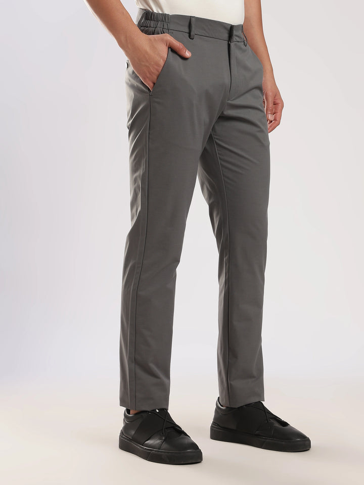 Dark Grey Cotton Regular Fit Travel Pant