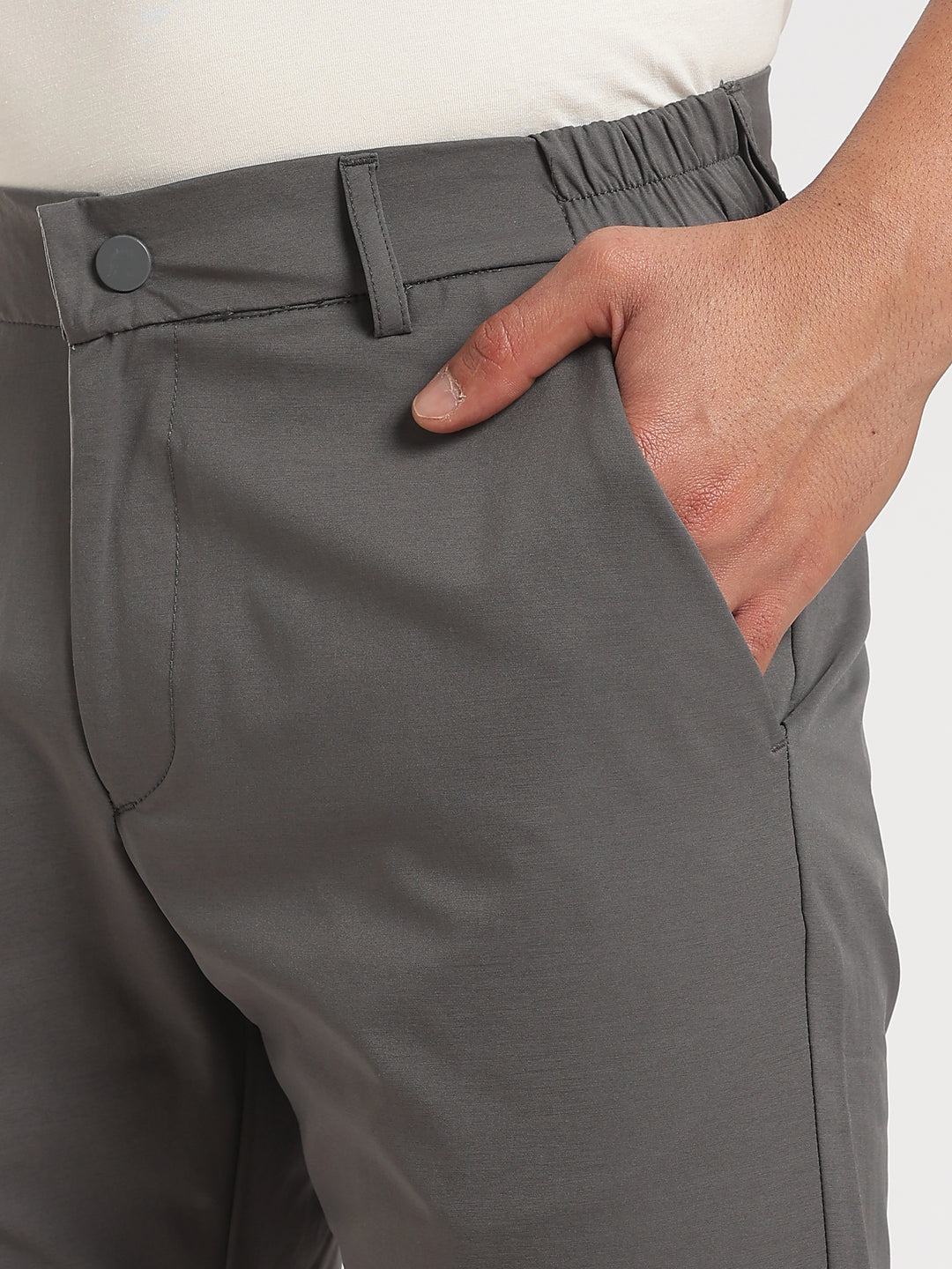 Dark Grey Cotton Regular Fit Travel Pant