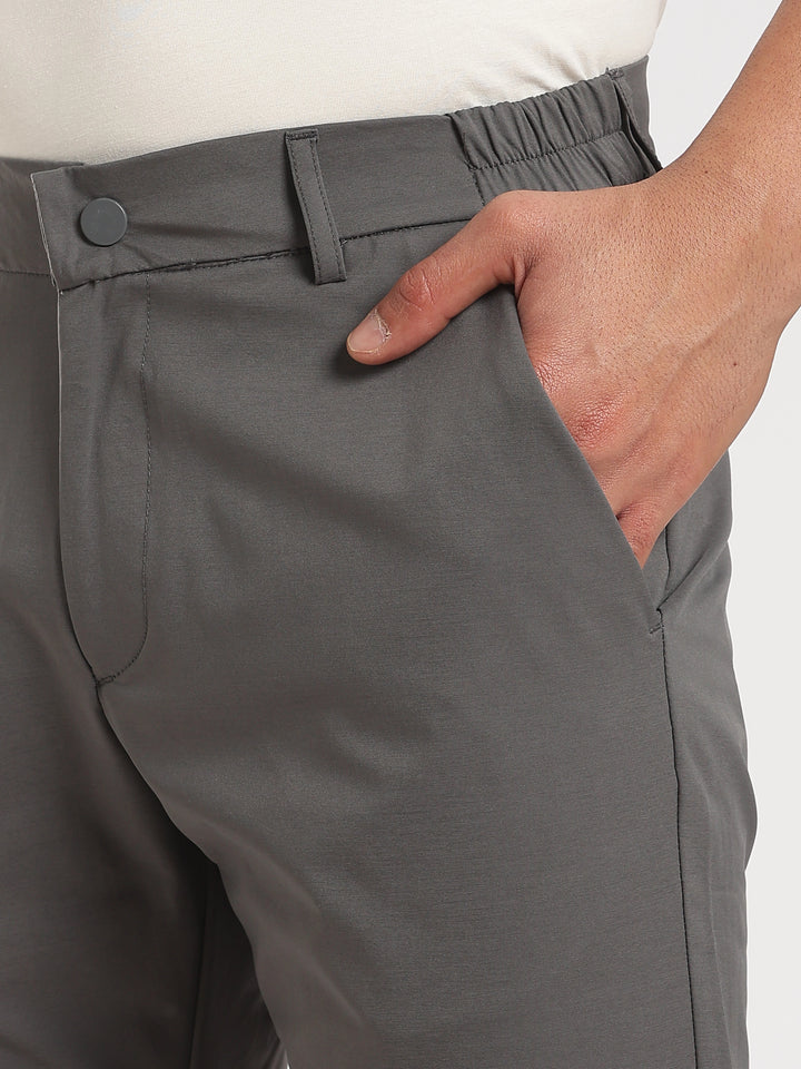 Dark Grey Cotton Regular Fit Travel Pant
