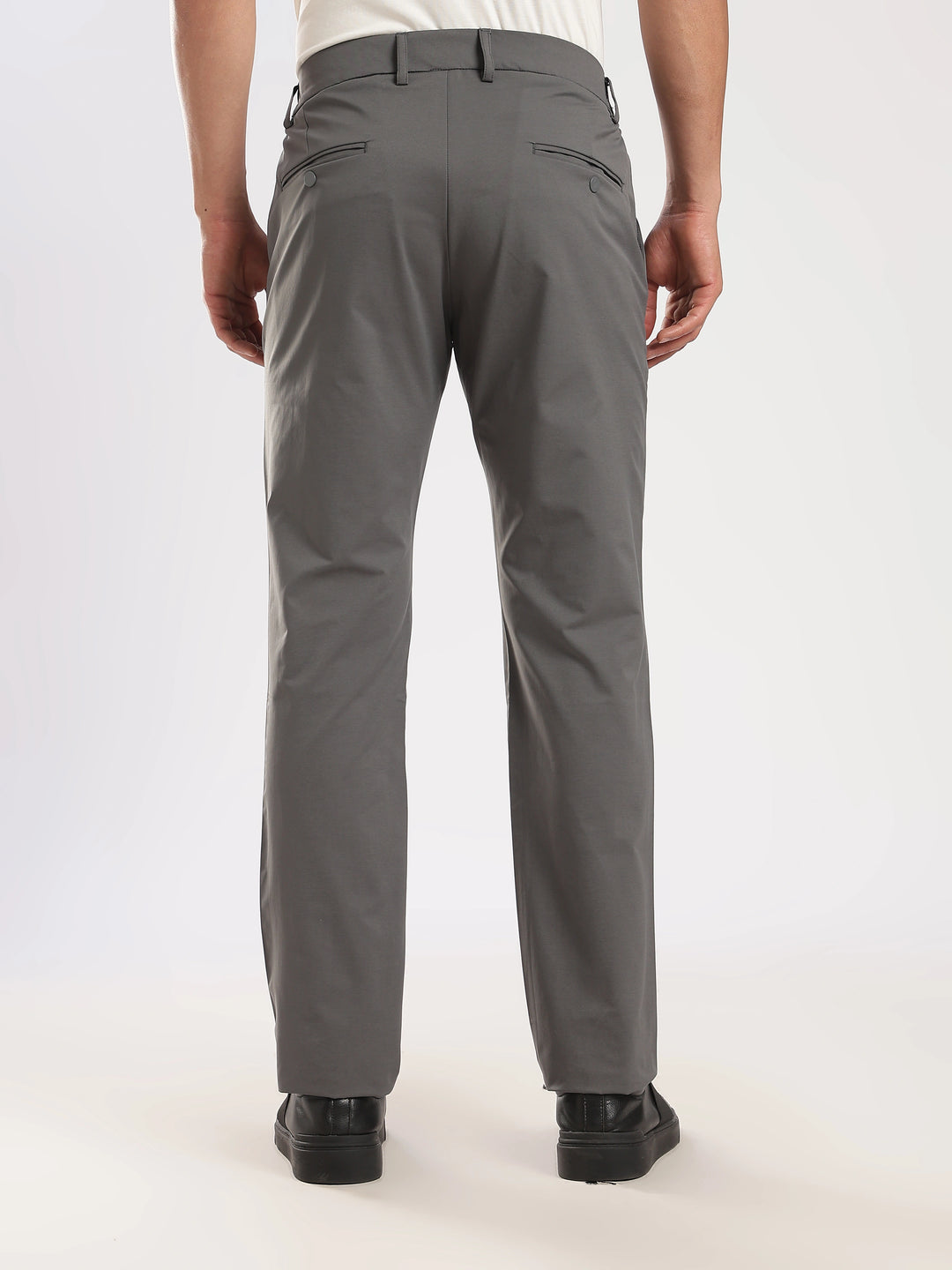 Dark Grey Cotton Regular Fit Travel Pant