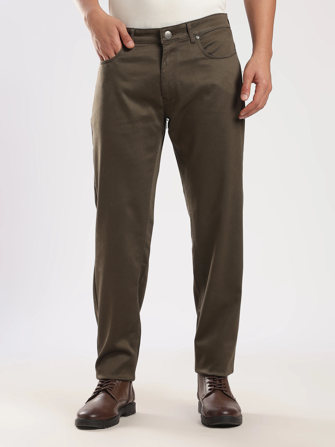 Brown  Regular Fit Cotton Travel Pant