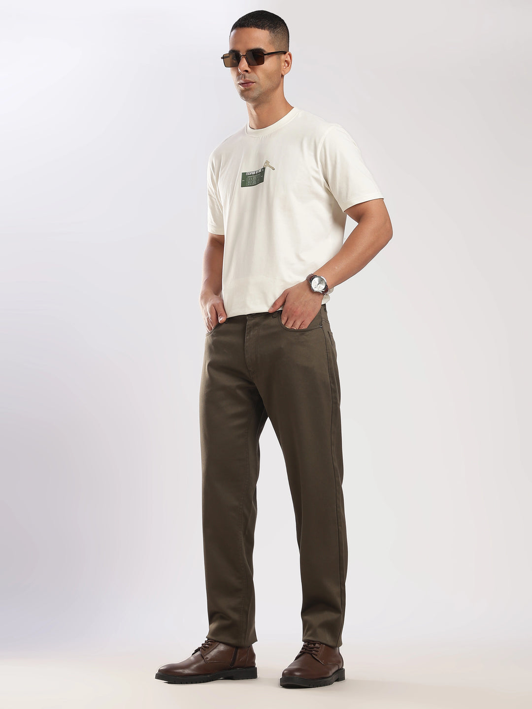 Brown  Regular Fit Cotton Travel Pant
