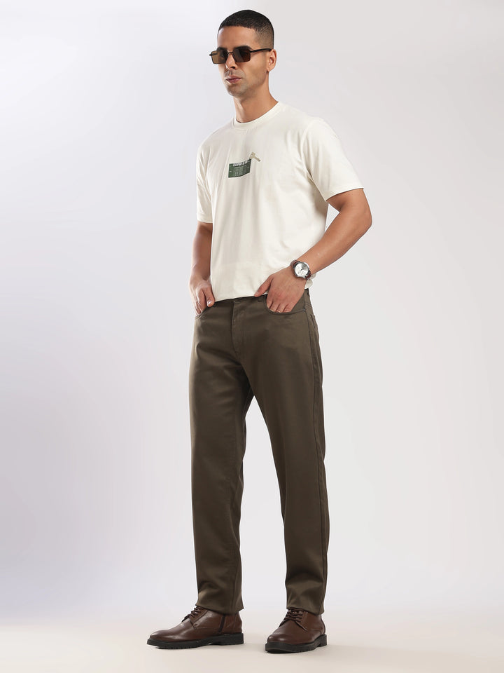 Brown  Regular Fit Cotton Travel Pant