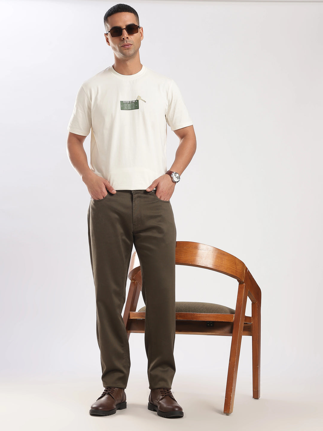 Brown  Regular Fit Cotton Travel Pant
