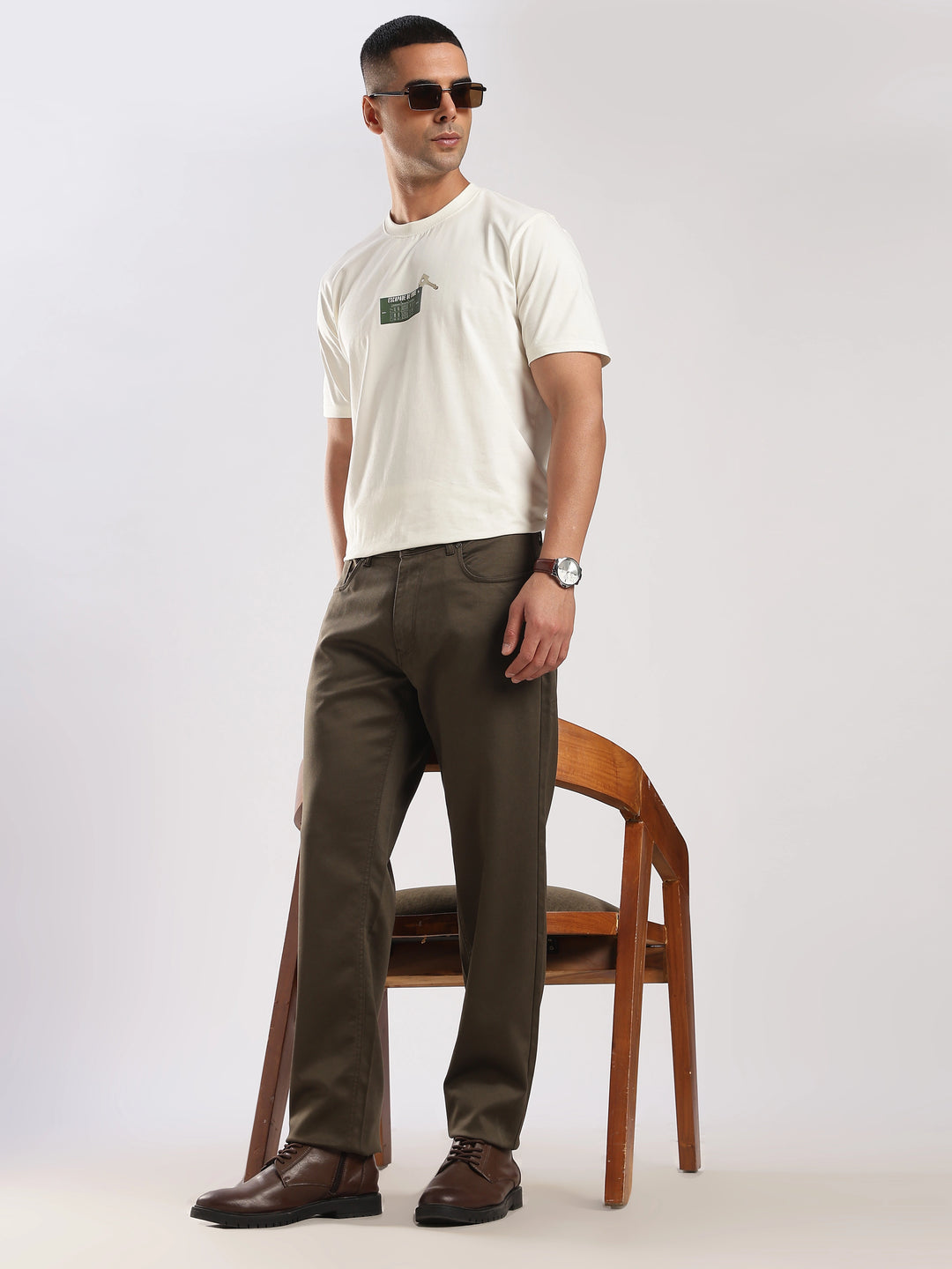 Brown  Regular Fit Cotton Travel Pant