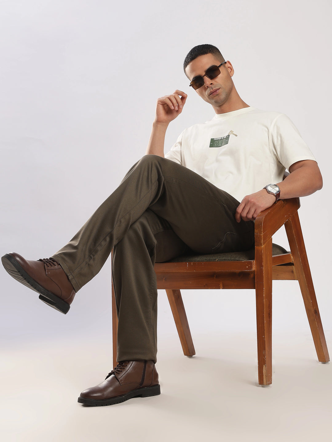 Brown  Regular Fit Cotton Travel Pant