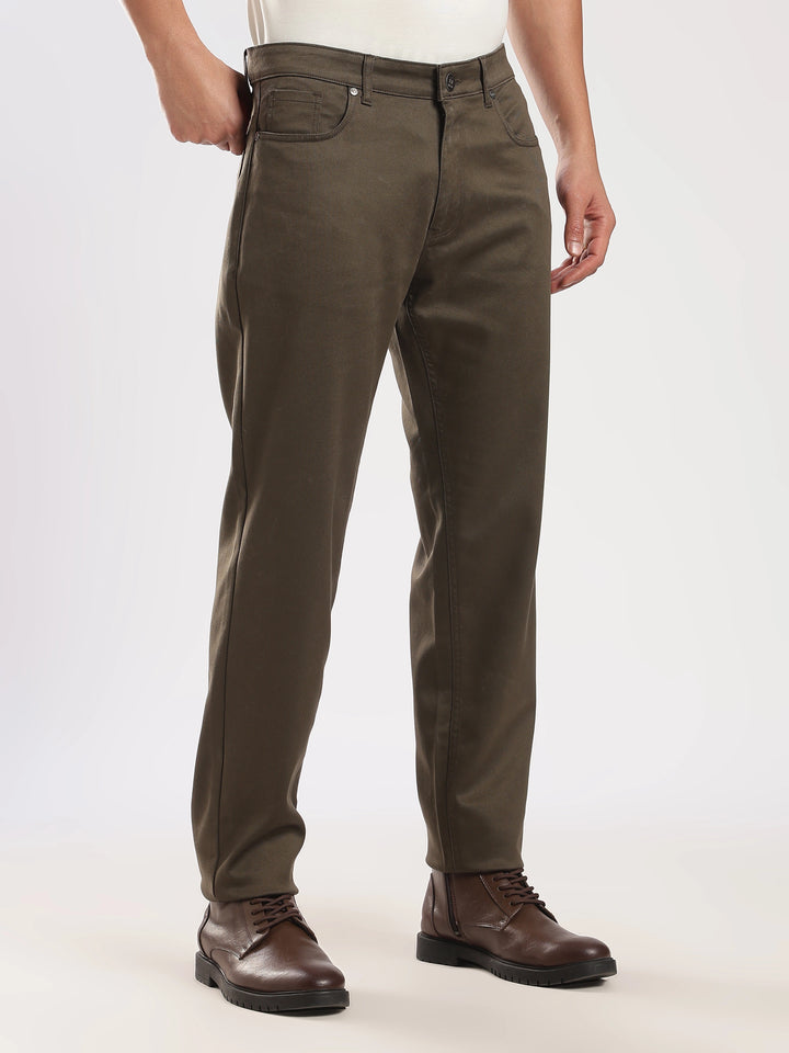 Brown  Regular Fit Cotton Travel Pant