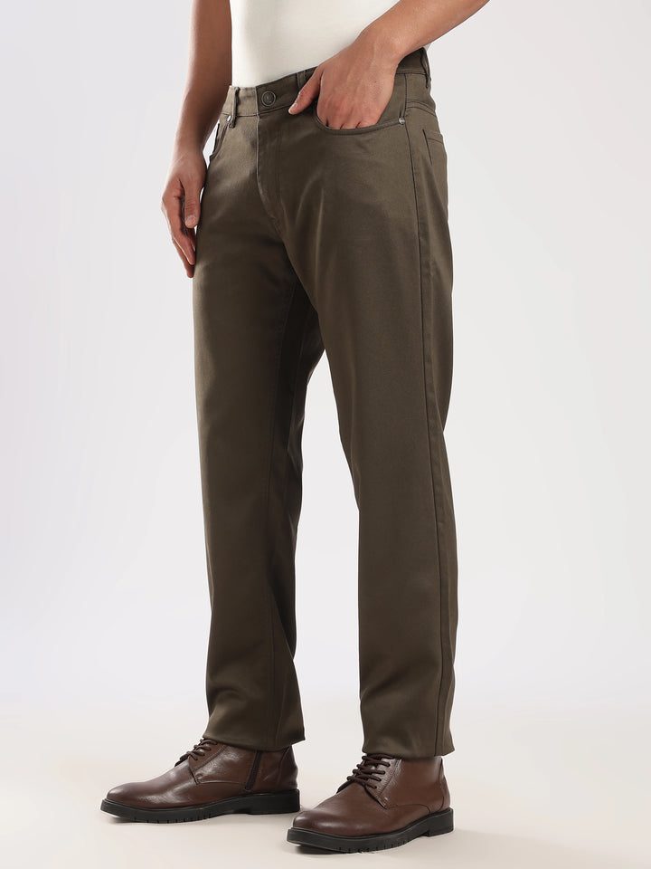 Brown  Regular Fit Cotton Travel Pant