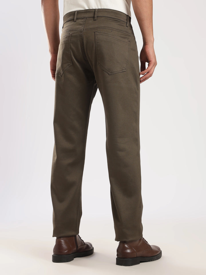 Brown  Regular Fit Cotton Travel Pant
