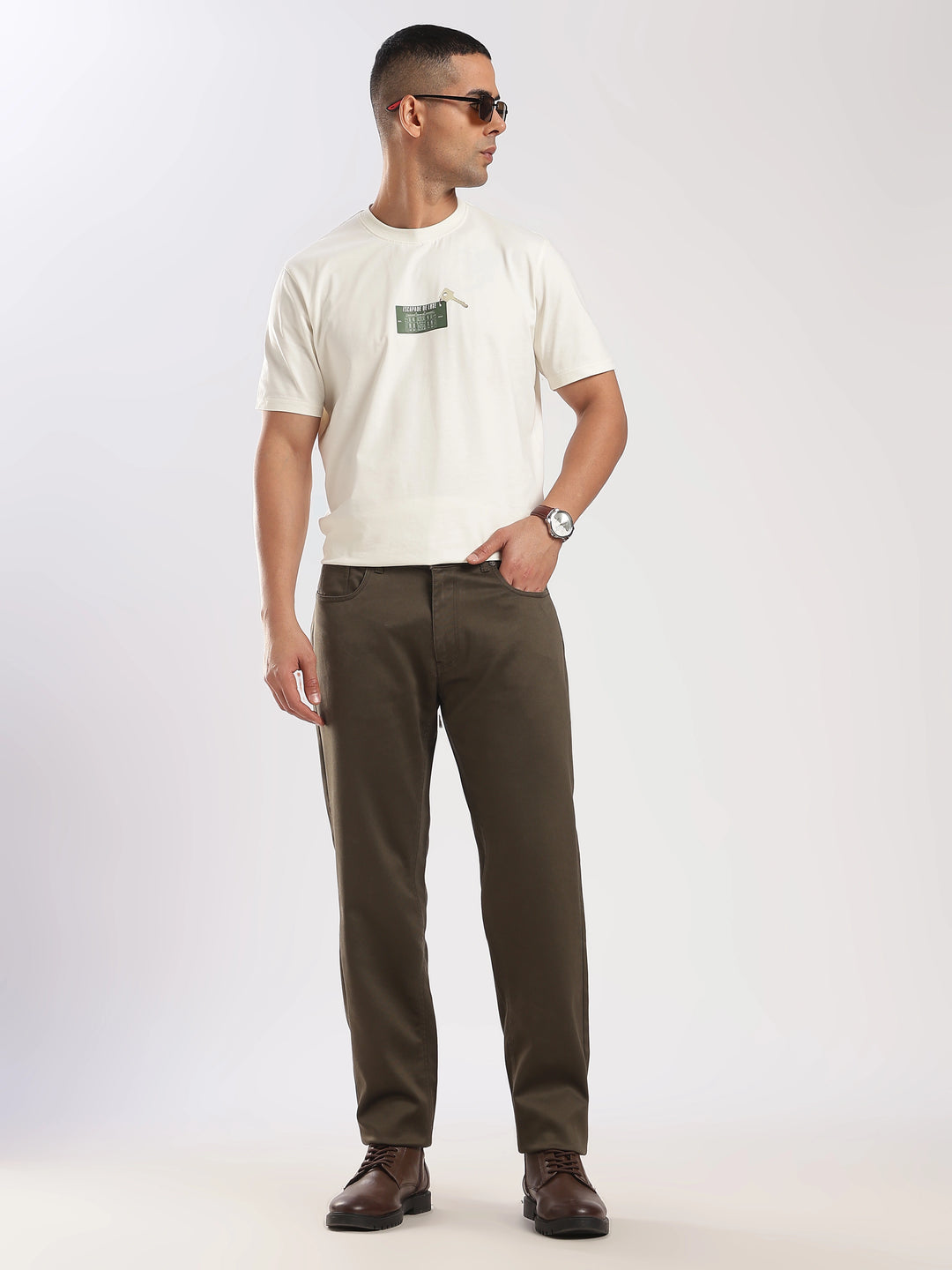 Brown  Regular Fit Cotton Travel Pant