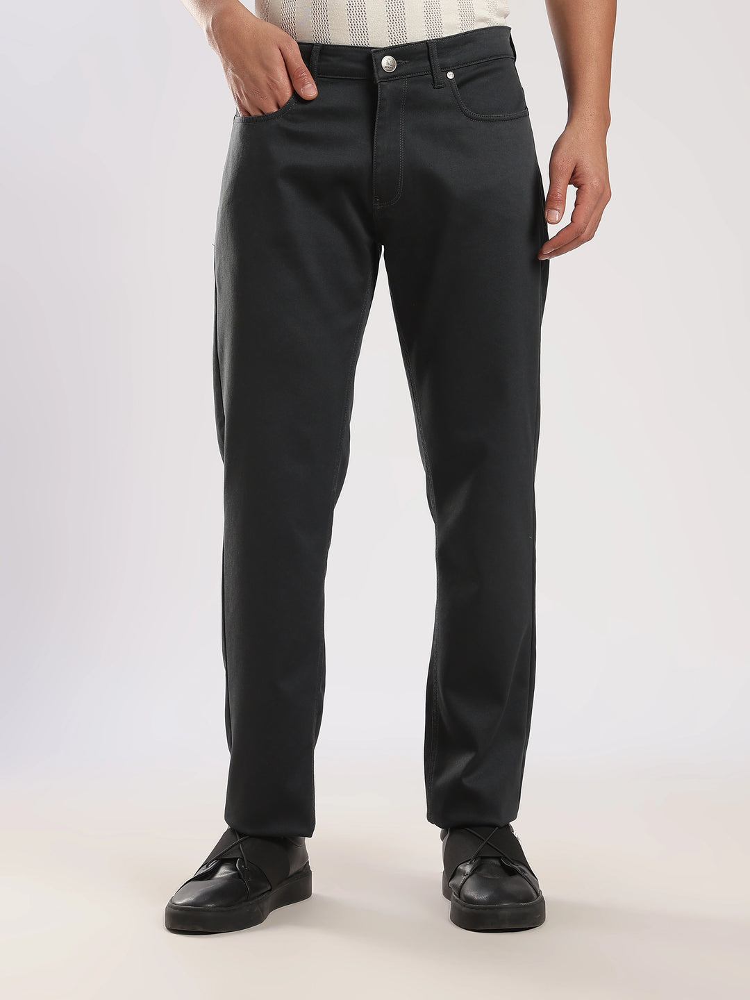 Grey Cotton Regular Fit Travel Pant