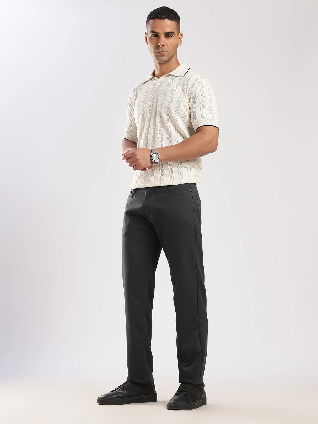 Grey Cotton Regular Fit Travel Pant