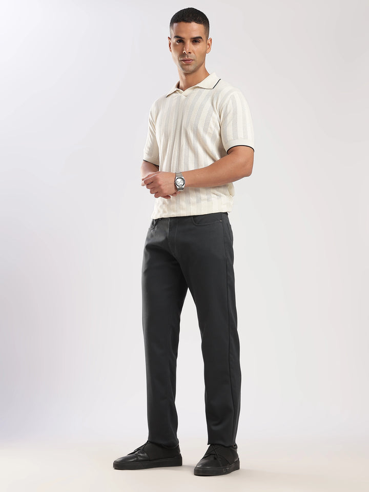 Grey Cotton Regular Fit Travel Pant