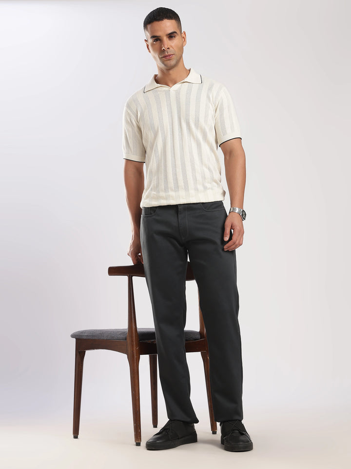 Grey Cotton Regular Fit Travel Pant