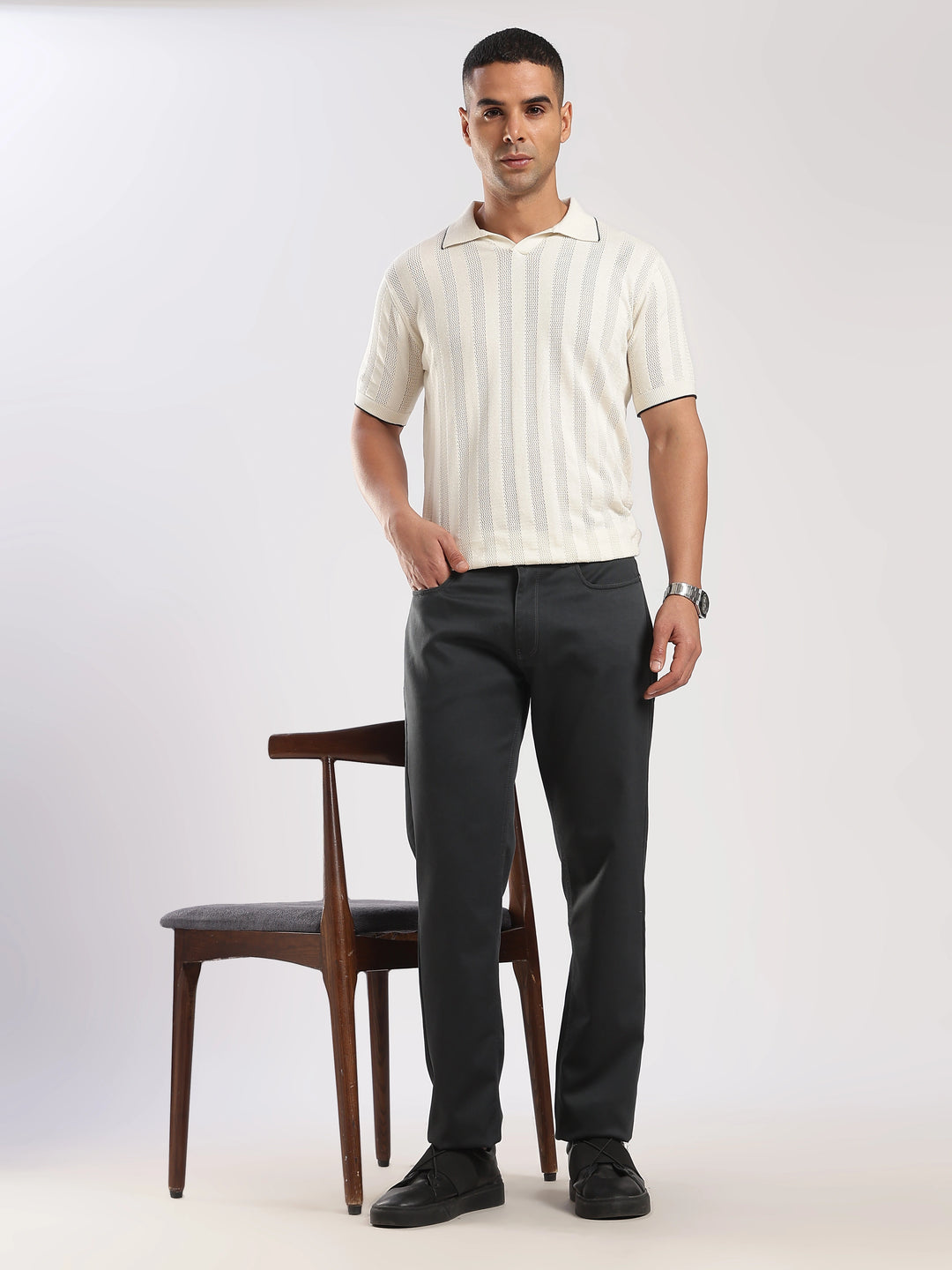 Grey Cotton Regular Fit Travel Pant