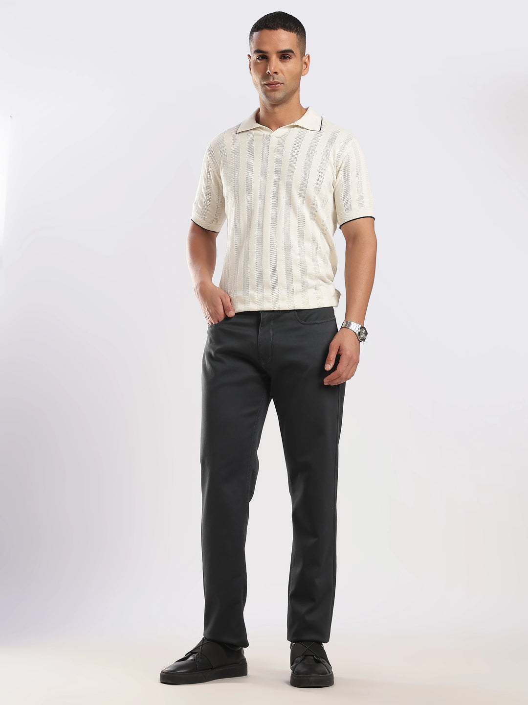 Grey Cotton Regular Fit Travel Pant