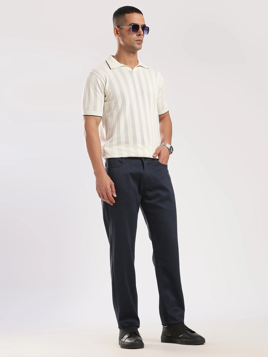Navy Cotton Travel Pant