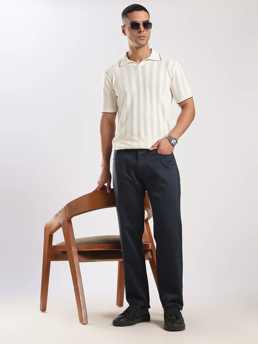 Navy Cotton Travel Pant