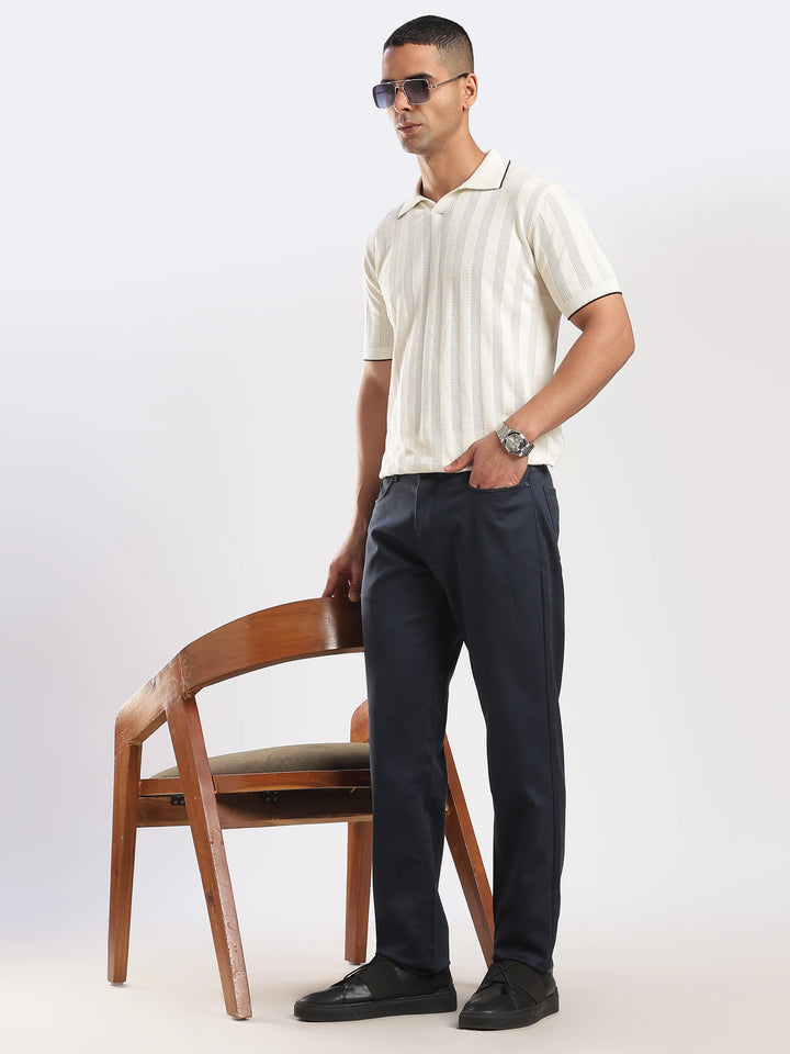 Navy Cotton Travel Pant