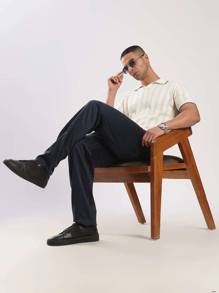 Navy Cotton Travel Pant