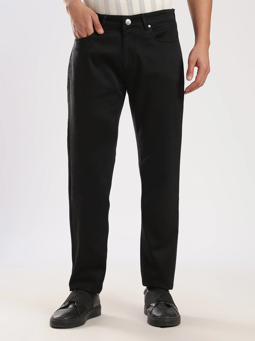Black Cotton Regular Fit Travel Pant