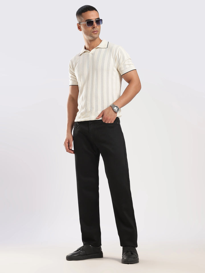 Black Cotton Regular Fit Travel Pant