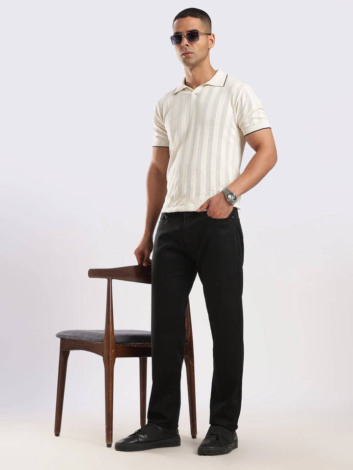 Black Cotton Regular Fit Travel Pant