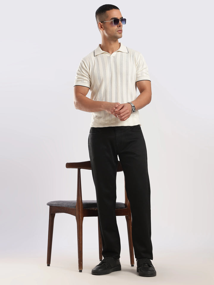 Black Cotton Regular Fit Travel Pant