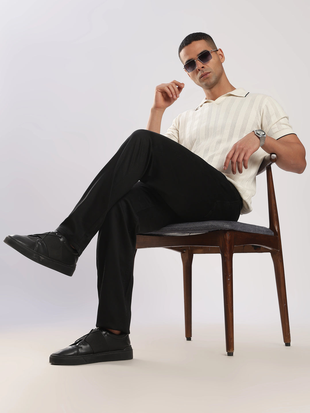 Black Cotton Regular Fit Travel Pant