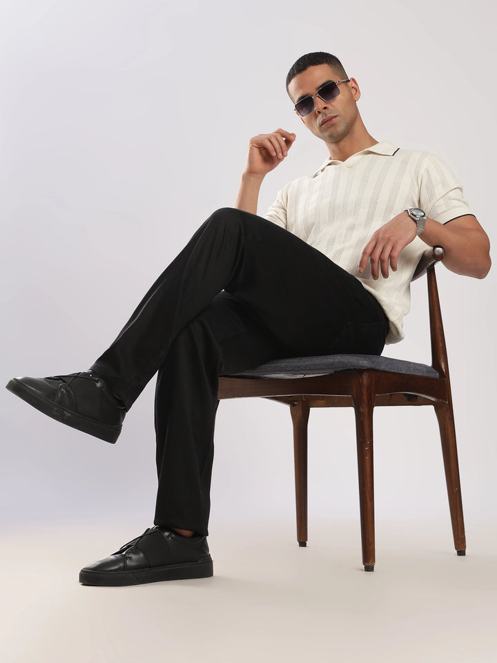 Black Cotton Regular Fit Travel Pant