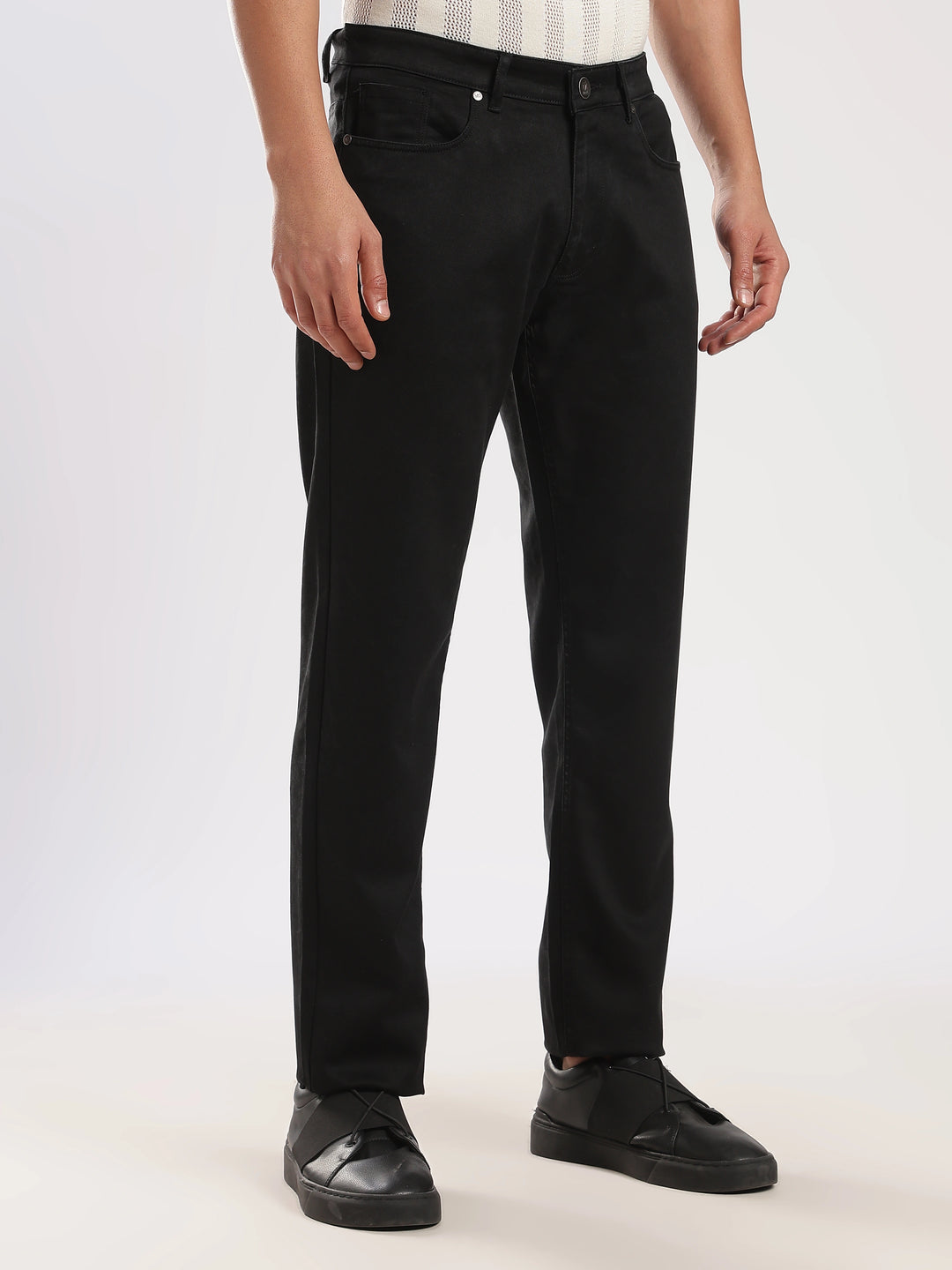 Black Cotton Regular Fit Travel Pant