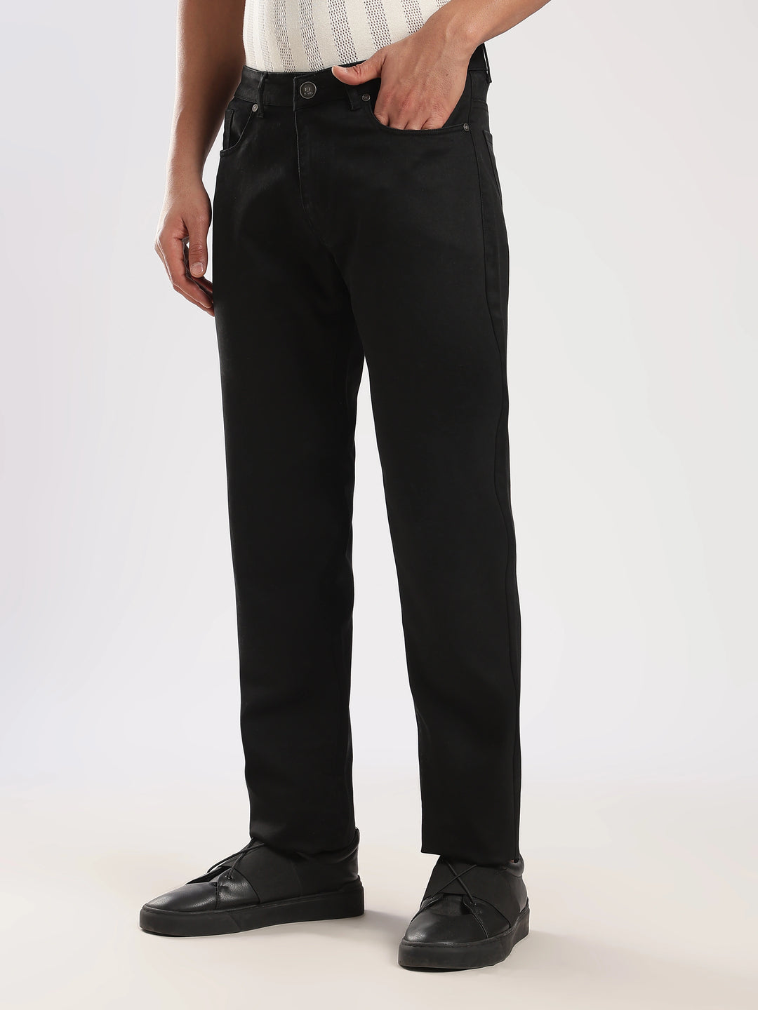 Black Cotton Regular Fit Travel Pant