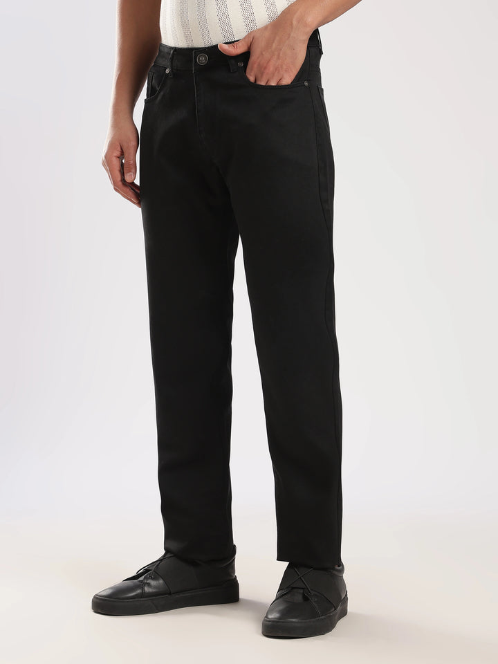 Black Cotton Regular Fit Travel Pant
