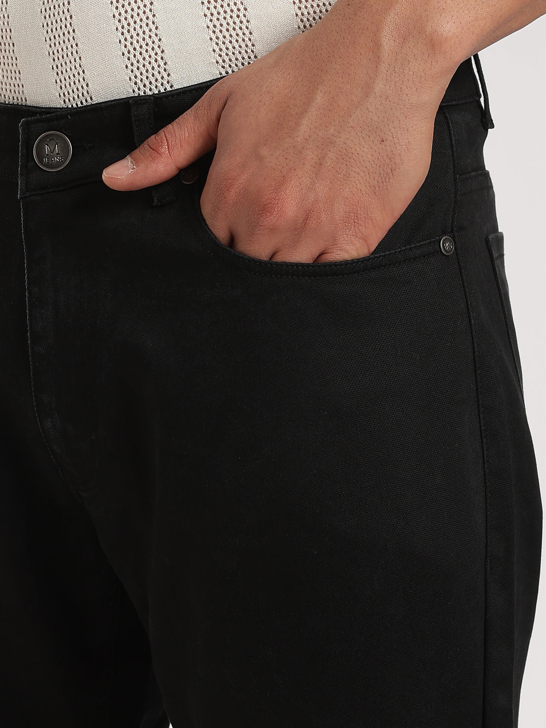 Black Cotton Regular Fit Travel Pant